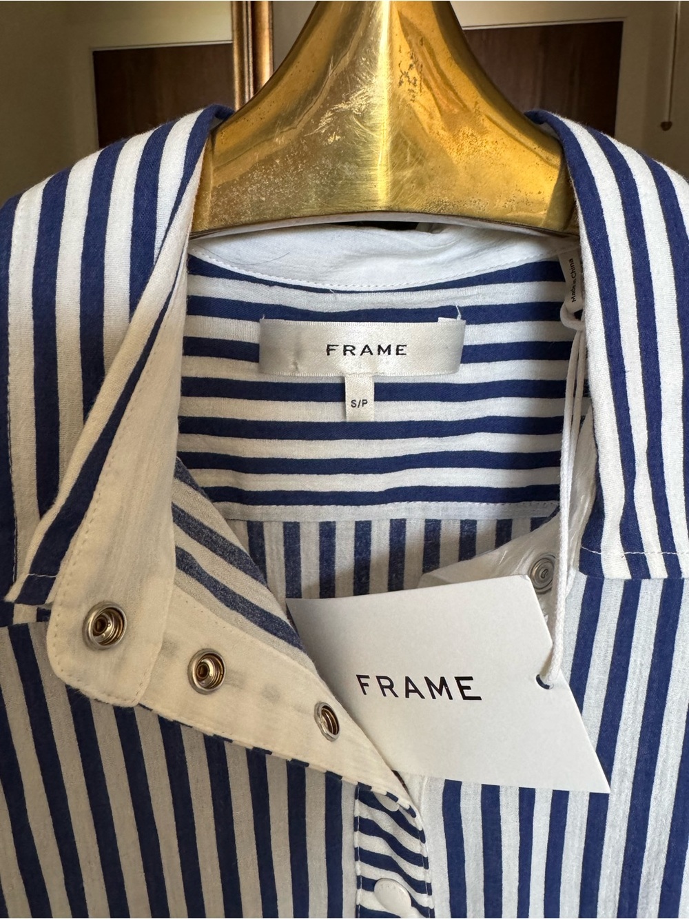 Frame Denim Blue & White Striped Short Sleeve Polo - Picture 3 of 3